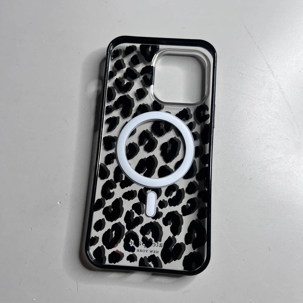 Kate Spade iPhone 14‎ Pro Max Case Leopard Print MagSafe Clear Black Grey